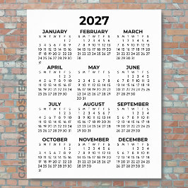 2027 Wandkalender Eenvoudig Basis Zwart en Wit Poster