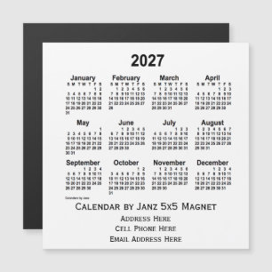 2027 White Business Calendar van Janz 5x5 Magnet