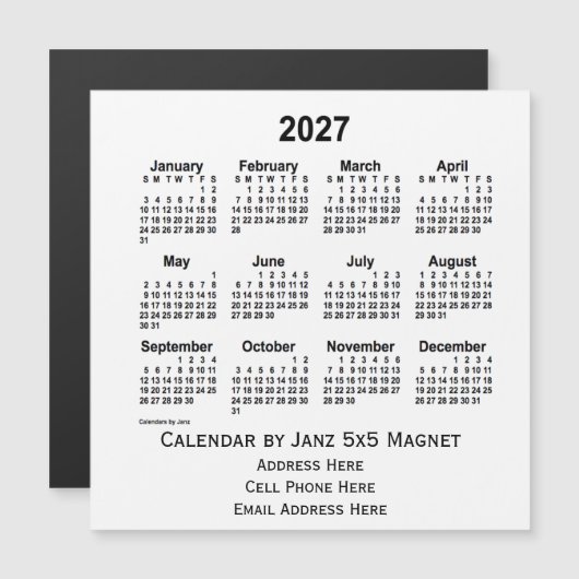 2027 White Business Calendar van Janz 5x5 Magnet (Voorkant / Achterkant)