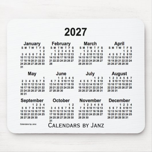 2027 White Calendar van Janz Muismat (Voorkant)