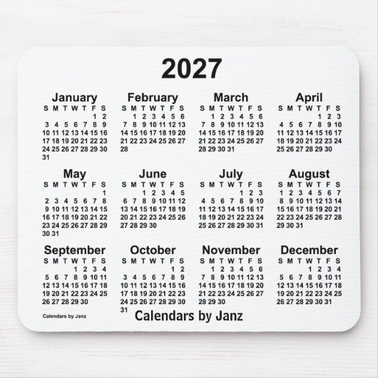 2027 White Calendar van Janz Muismat (Voorkant)