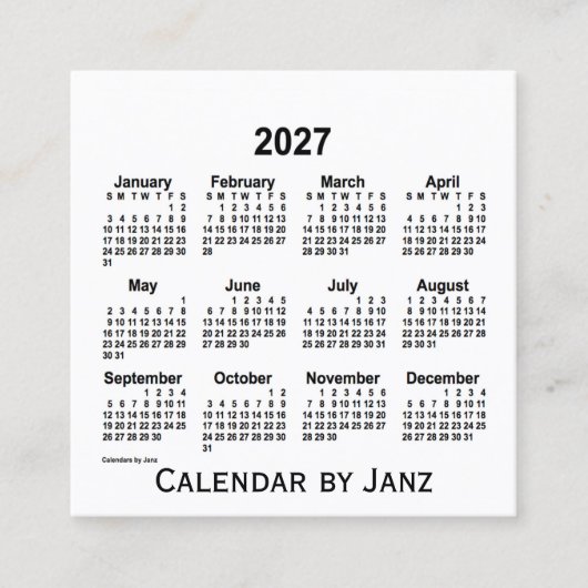 2027 White Calendar van Janz Square Visitekaartje (Voorkant)