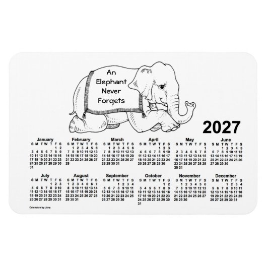 2027 White Elephant Calendar door Janz 4x6 Magnet Magneet (Horizontaal)