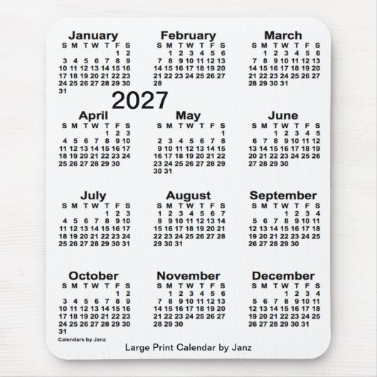 2027 White Large Print Calendar van Janz Muismat (Voorkant)
