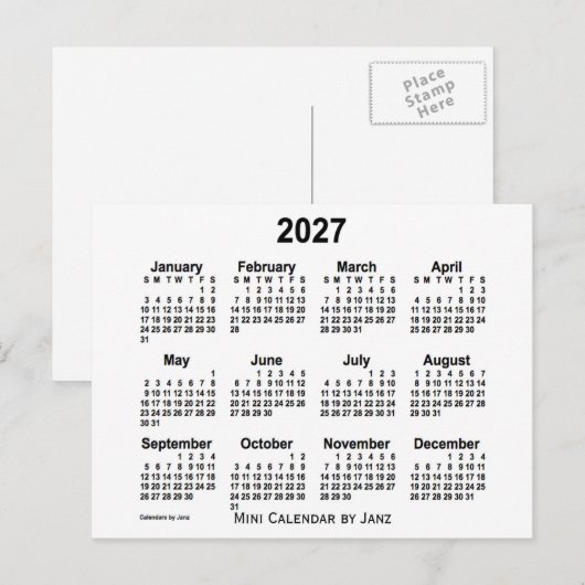 2027 White Mini Calendar van Janz Briefkaart (Voorkant / Achterkant)