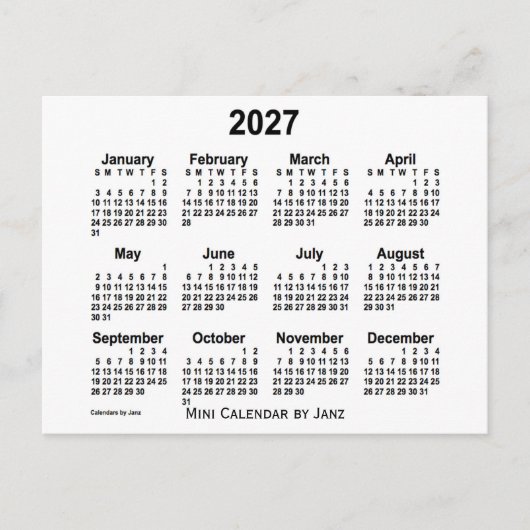 2027 White Mini Calendar van Janz Briefkaart (Voorkant)