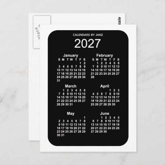 2027 White Neon 6 maanden Mini Calendar van Janz Briefkaart (Voorkant / Achterkant)