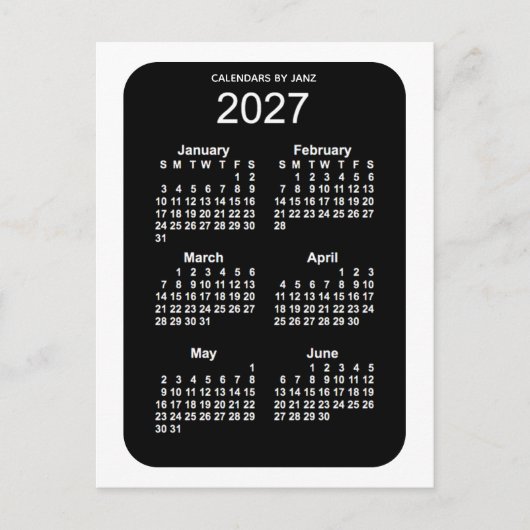 2027 White Neon 6 maanden Mini Calendar van Janz Briefkaart (Voorkant)
