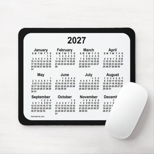 2027 White on Black Calendar van Janz Two Tone Muismat (Met muis)