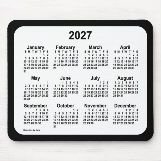 2027 White on Black Calendar van Janz Two Tone Muismat (Voorkant)