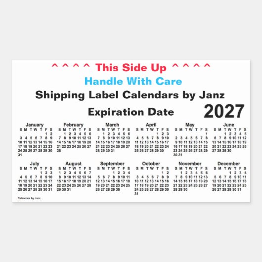 2027 White Shipping Calendar van Janz Rechthoekige Sticker (Voorkant)