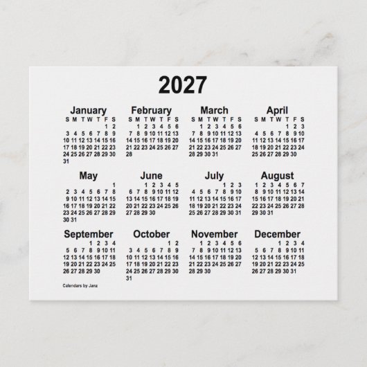 2027 White Smoke Mini Calendar van Janz Briefkaart (Voorkant)