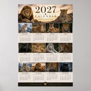 2027 Wilde Grote Katachtigen Muurkalender Poster