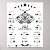 2027 Witchcraft Moth Celestial Lunar Moon Calendar Poster (Voorkant)