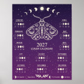 2027 Witchcraft Moth Celestial Lunar Moon Calendar Poster (Voorkant)