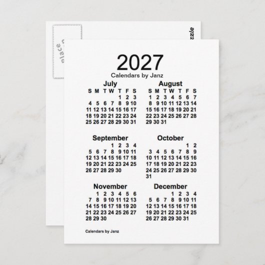 2027 Witte 6 maanden Mini Agenda van Janz Briefkaart (Voorkant / Achterkant)