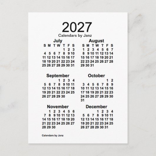 2027 Witte 6 maanden Mini Agenda van Janz Briefkaart (Voorkant)
