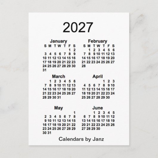 2027 Witte 6 maanden Mini Agenda van Janz Briefkaart (Voorkant)