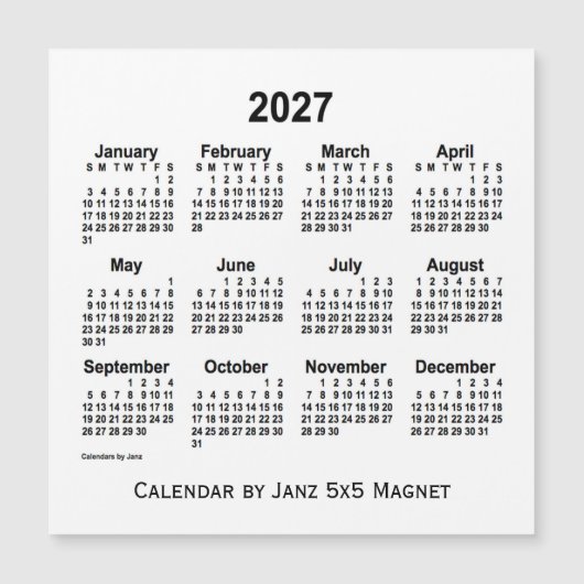 2027 Witte Agenda van Janz 5x5 Magnet (Voorkant)