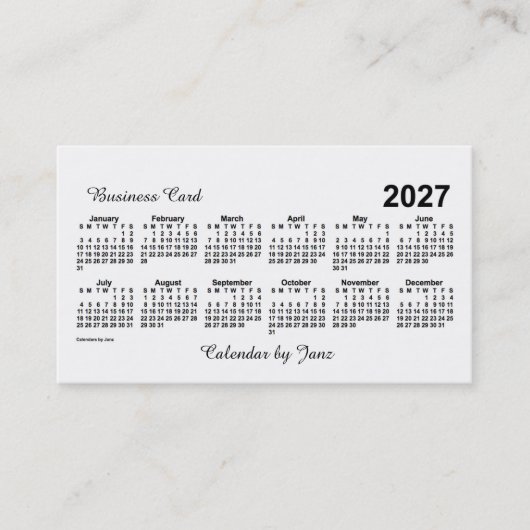 2027 Witte Agenda van Janz Visitekaartje (Voorkant)