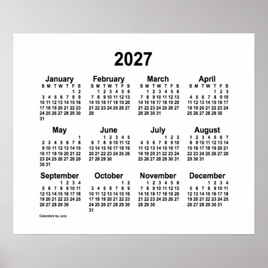 2027 Witte Kalender van Janz Print (Voorkant)