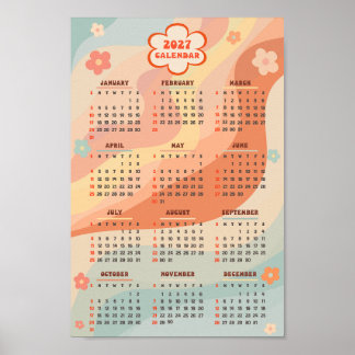 2027 Yearly Calendar Groovy Vintage Pastel Swirl Poster