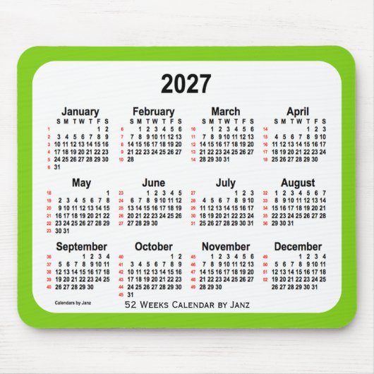 2027 Yellow Green 52-weekagenda van Janz Muismat (Voorkant)
