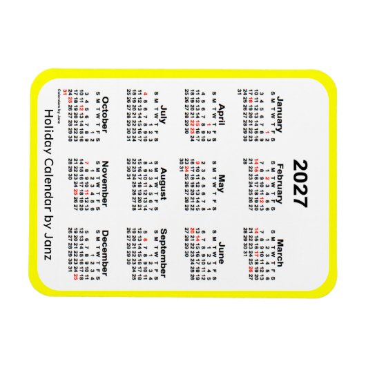 2027 Yellow Holiday Calendar door Janz Magnet Magneet (Horizontaal)