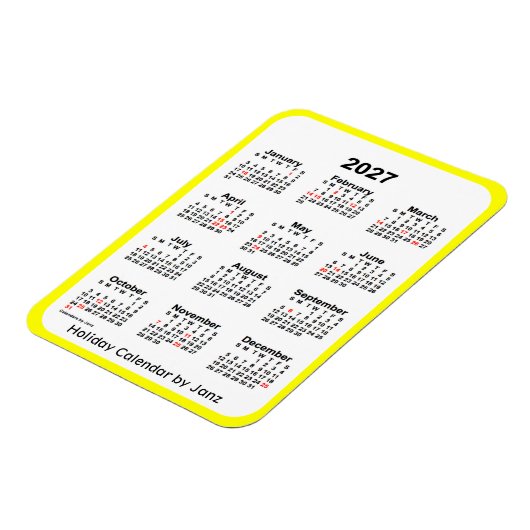 2027 Yellow Holiday Calendar door Janz Magnet Magneet (Linkerzijde)