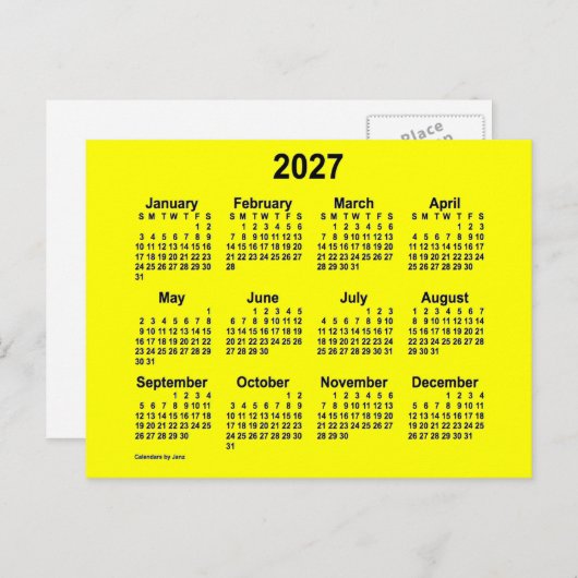 2027 Yellow Mini Calendar van Janz Briefkaart (Voorkant / Achterkant)