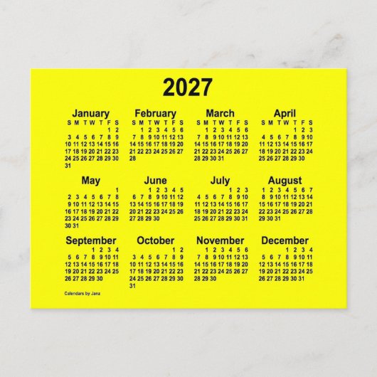 2027 Yellow Mini Calendar van Janz Briefkaart (Voorkant)