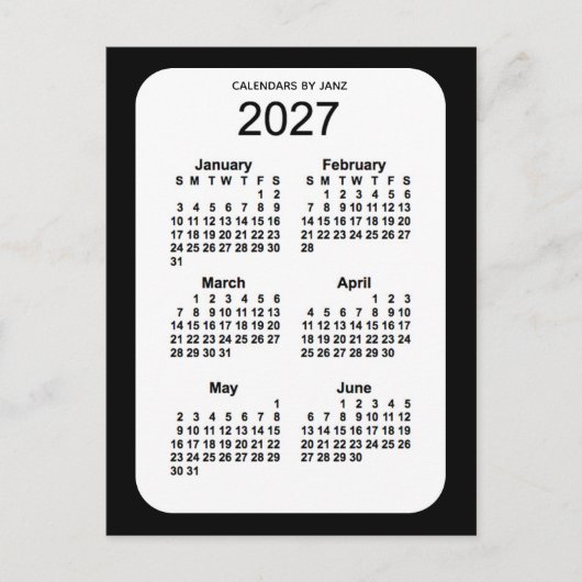 2027 Zwarte 6-maandenkalender van Janz Briefkaart (Voorkant)