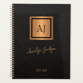2027 Zwarte goud monogram gescriptte naam elegant Planner (Voorkant)