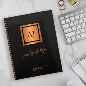 2027 Zwarte goud monogram gescriptte naam elegant Planner