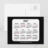 2027 Zwarte Vakantie Mini Kalender van Janz Feestdagenkaart (Voorkant / Achterkant)
