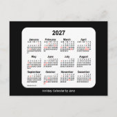 2027 Zwarte Vakantie Mini Kalender van Janz Feestdagenkaart (Voorkant)