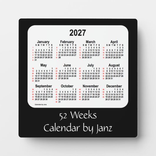 2027 Zwarte Weekagenda van Janz Fotoplaat (Voorkant)