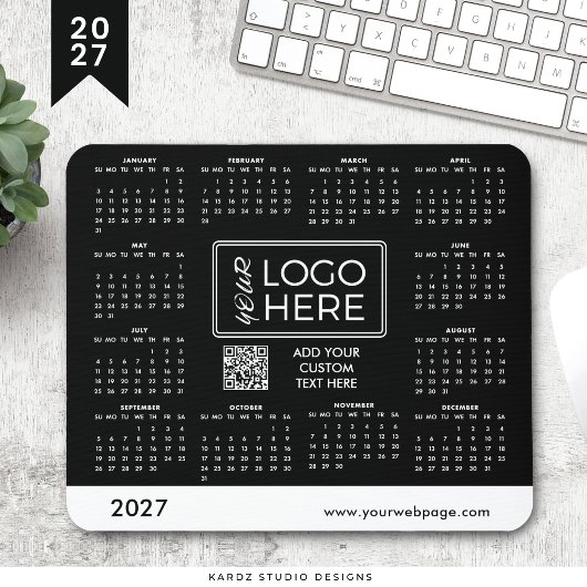 2027 Zwarte Zakelijk Logo Kalender Muismat