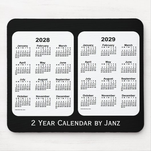 2028-2029 2 jaar zwart-wit agenda van Janz Muismat (Voorkant)