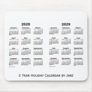 2028-2029 de Witte Kalender van de Vakantie van 2 Muismat