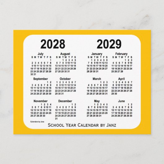 2028-2029 Gold Mini School Agenda van Janz Briefkaart (Voorkant)