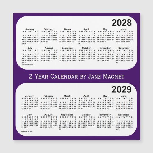 2028-2029 Paarse 2-jaarkalender van Janz Magnet (Voorkant)