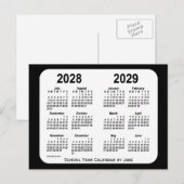 2028-2029 Schoolkalender voor zwart-wit door Janz Briefkaart (Voorkant / Achterkant)