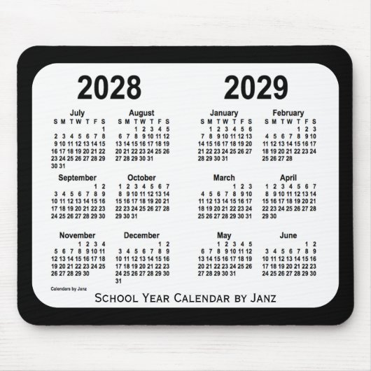 2028-2029 Schoolkalender voor zwart-wit door Janz Muismat (Voorkant)