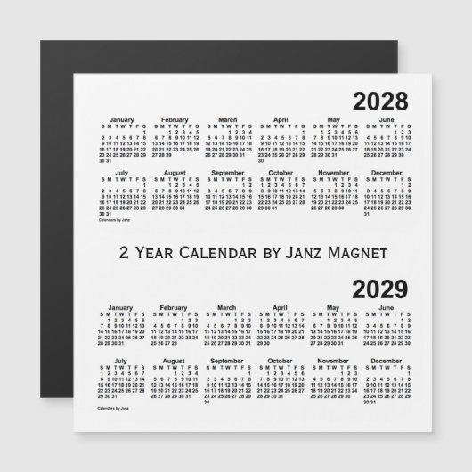 2028-2029 Witte kalender van 2 jaar door Janz Magn (Voorkant / Achterkant)