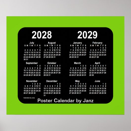 2028-2029 Yellowgreen Neon School Calendar van Jan Poster (Voorkant)