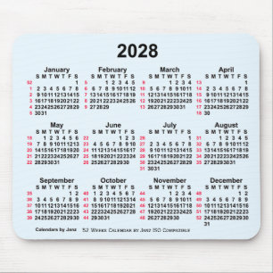 2028 Alice Blue 52 weken ISO-kalender van Janz Muismat