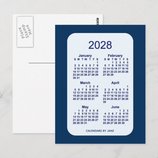 2028 Alice Blue 6 Month Mini Calendar van Janz Briefkaart (Voorkant / Achterkant)