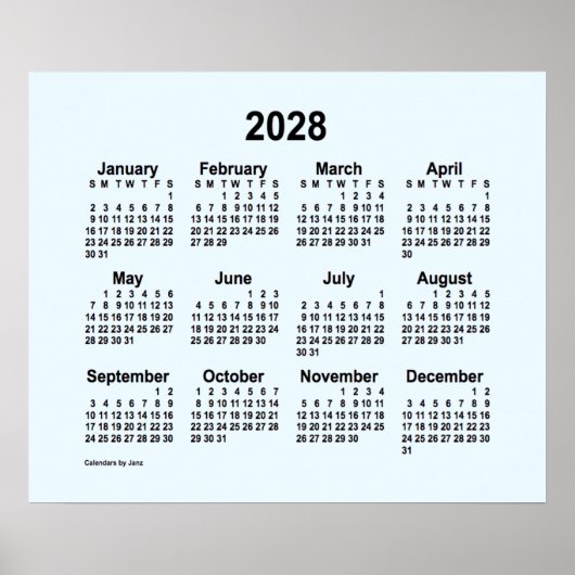 2028 Alice Blue Calendar van Janz Print (Voorkant)