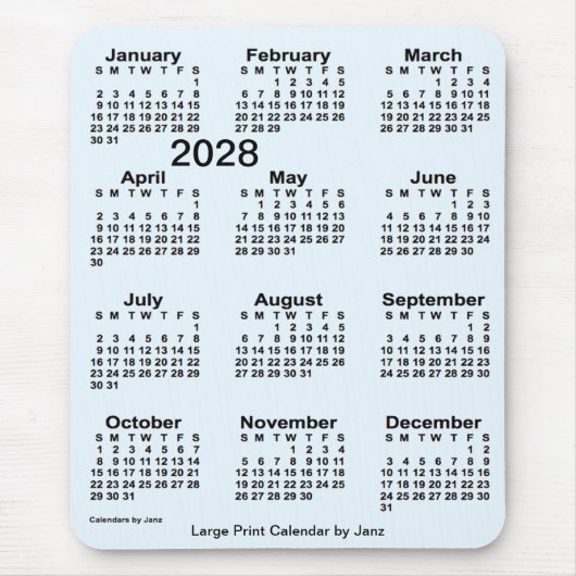 2028 Alice Blue Large Print Calendar van Janz Muismat (Voorkant)